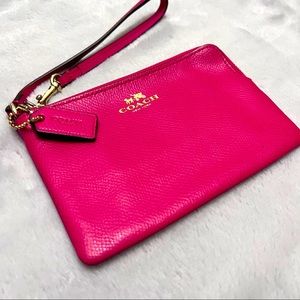 Coach Wristlet Pink Crossgrain Leather 6x4